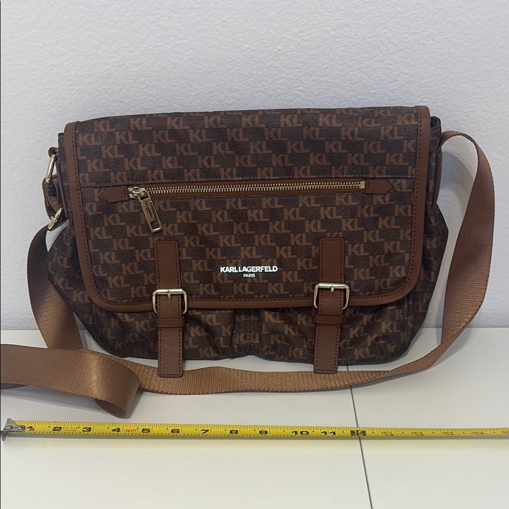 Karl Lagerfeld Brown Messenger Bag with Adjustable Strap and Gold-Tone Hardware